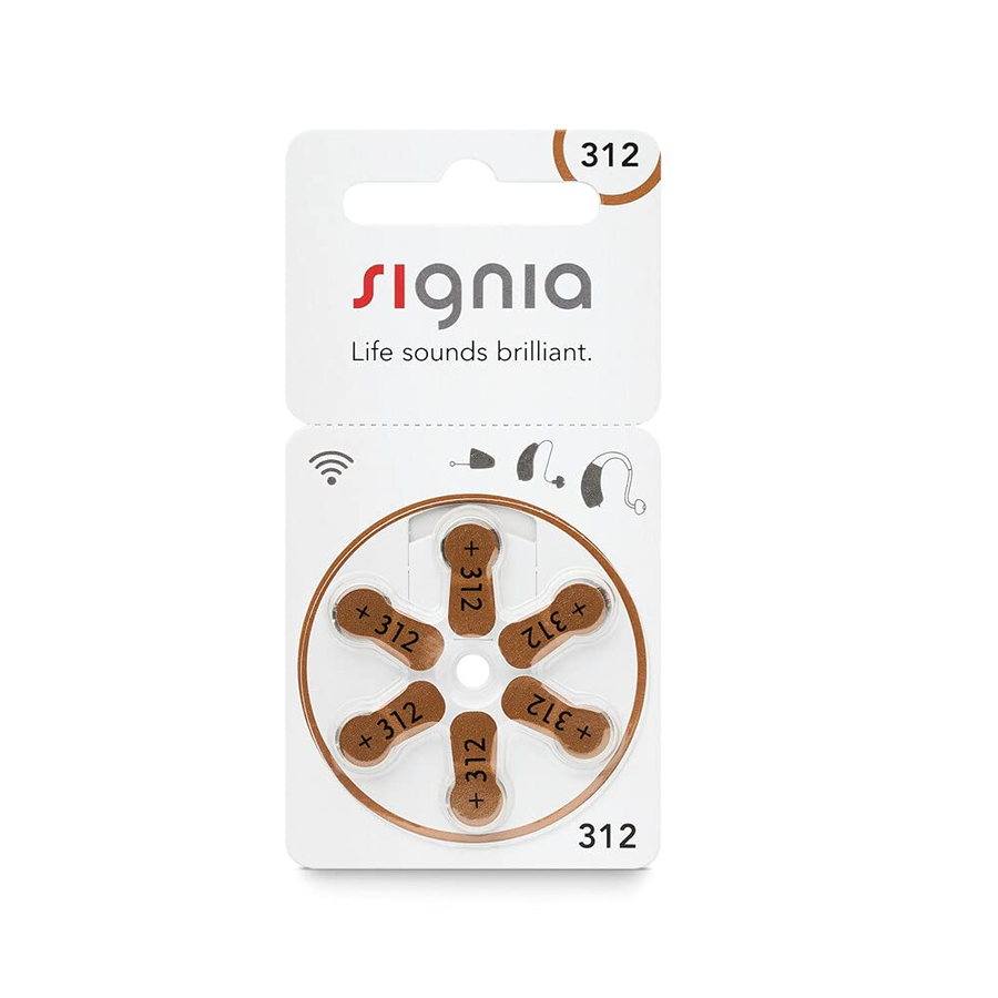 Signia Size 312 Hearing Aid Batteries | 1 Pack (6 Batteries)